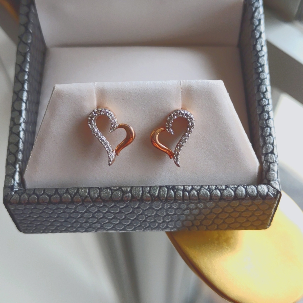 Diamond Rose Gold Open Heart Stud earrings 10K/10CTW by Rogers & Holland.